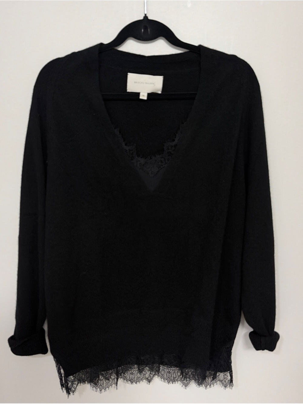 Brochu Walker Black Lace-Trim V-Neck Sweater